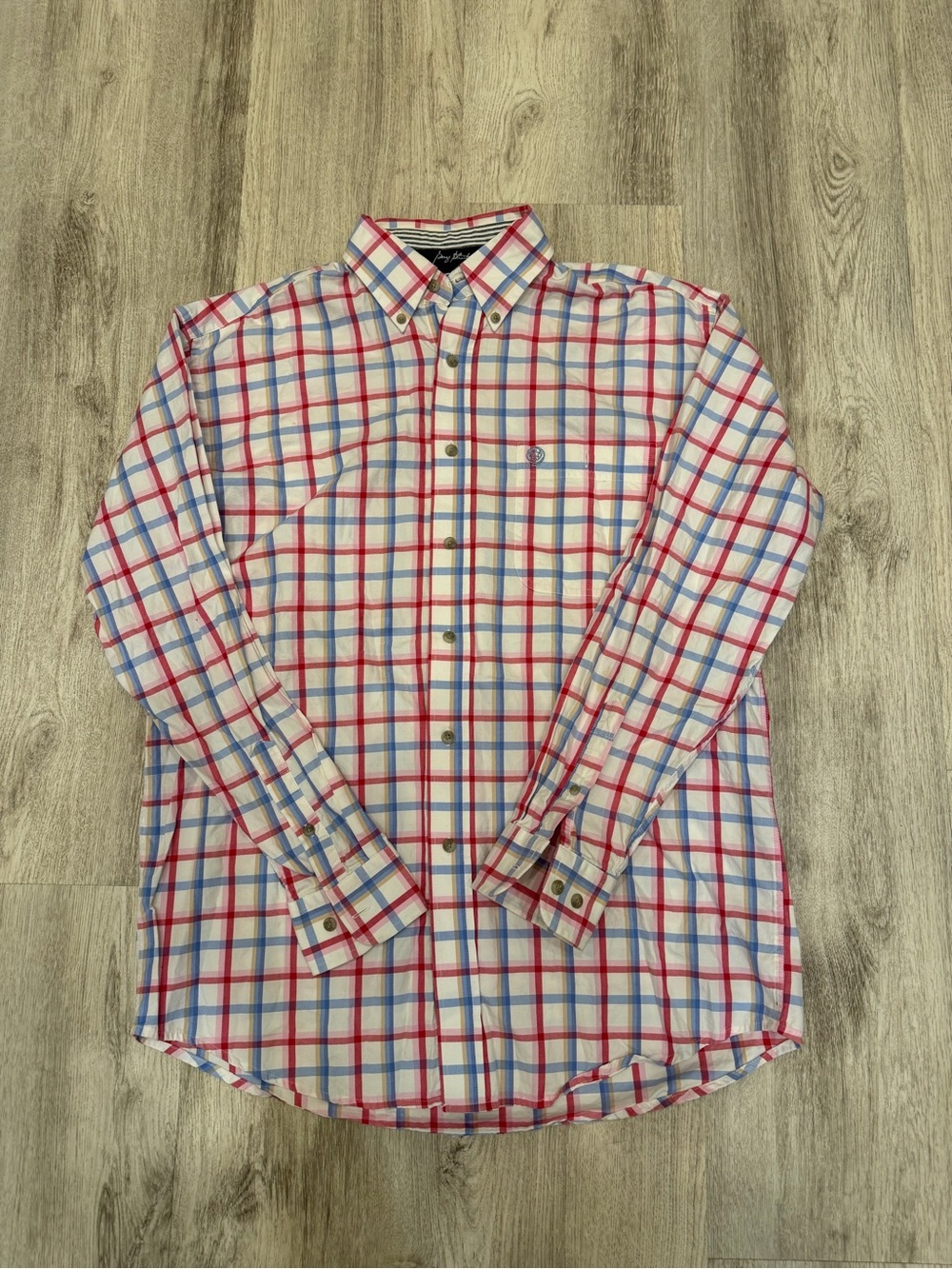 George Strait Wrangler Medium Red Blue Plaid Cowboy Cut Western Shirt